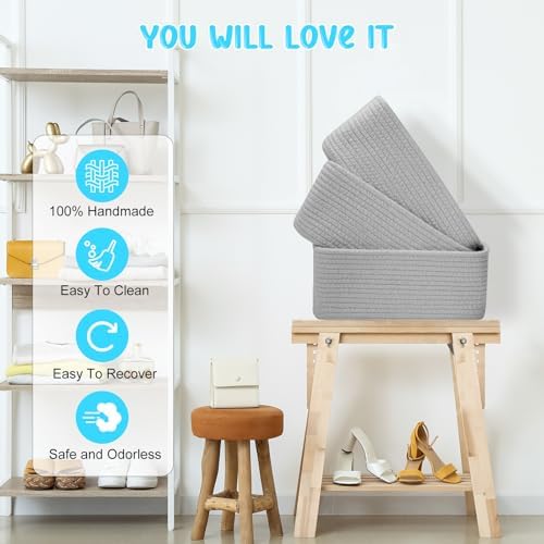 3 Pack Small Storage Baskets for Organizing, 11.8×7.8×5.1", Grey - Image 4