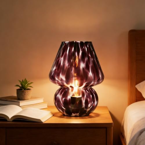 AOMOONOA Glass Mushroom Lamp, Small Purple Mushroom Desk Lamp with LED Bulb - Image 3