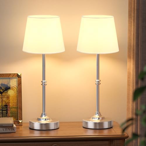 Kakanuo Rechargeable Cordless Table Lamp Silver - 2 Pack 4000mAh Battery Operated Lamp, 3000K Warm Light, Touch Control Stepless Dimming, for Bedside, Dining Table, Home Decor - Image 2