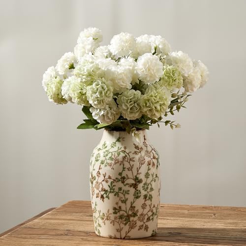 SIDUCAL Ceramic Green and Beige Antique Vase, 7 Inch Retro Ice Cracked Chinoiserie Floral Vase, Rustic Farmhouse Vases for Home Decor, Bookshelf, Office, Garden, Chinoiserie Decor, Tuscan Decor by SIDUCAL