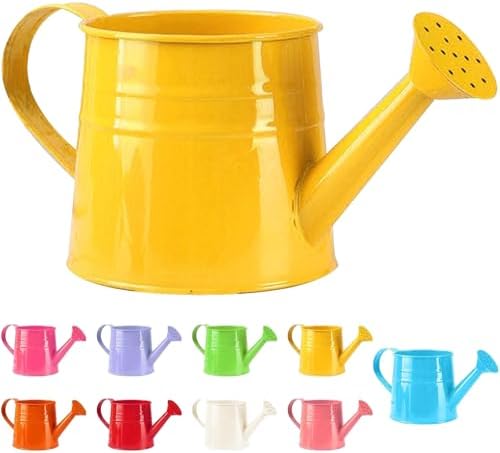 Watering Can Gardening Tool Accessories, Sprinkling Can 1L Metal Flower Garden Watering Can for Outdoor Indoor Plants Lawn Garden (Yellow) by Unknown