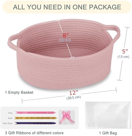COMSE Empty Small Gift Basket with Bag & Ribbons, Dusty Pink - Image 2