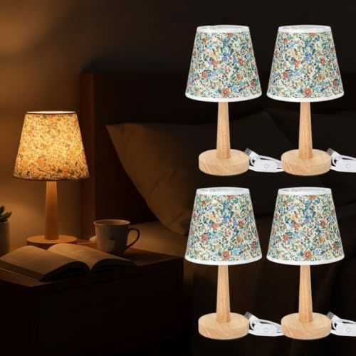 Gerrii 4 Pack Small Bedside Table Lamps, Wood Base, USB Plug by Gerrii