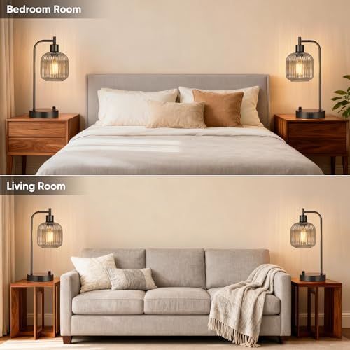 Grey Glass Table Lamps Set of 2, Dimmable Bedside Lamps for Living Room - Image 7