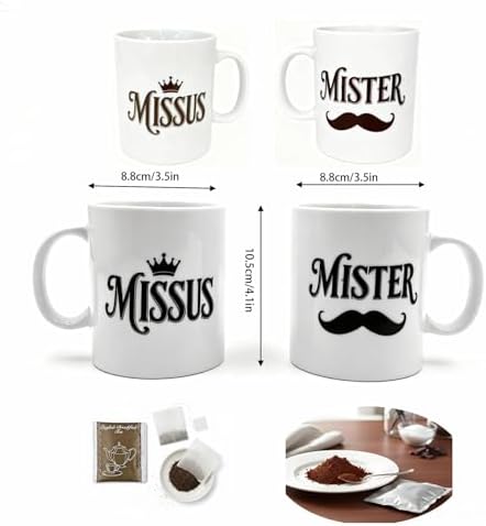 Couple Mug Set of 2,Porcelain Mr and Mrs Mug Set,11OZ Mister and Missus Cup Set of 2 as Engagement,Wedding,Newlywed Gifts Suiable for Bride&Groom,Bridal Shower, His&Hers, Valentines Day - Image 3