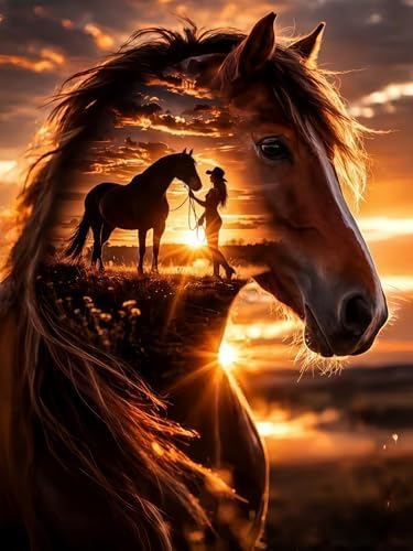 BYGFHLYW Horse Sunset Diamond Painting Kit for Adults, Diamond Art 12X16In by BYGFHLYW