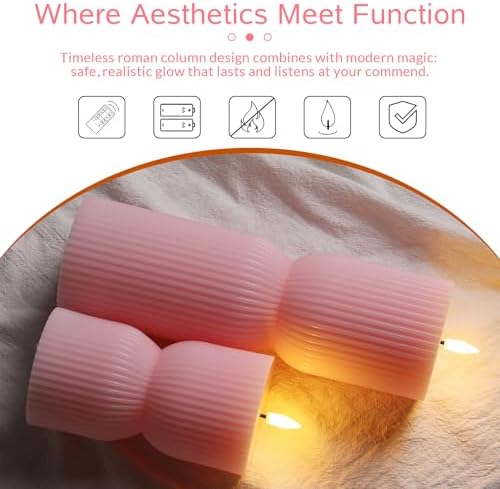 Pink Ribbed Flameless Pillar Candles with Remote Set of 2 - Image 4