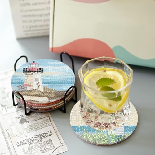 askkqtx 8 Pcs Beach Diamond Art Coasters Kits with Holder 4X4 Inch - Image 4