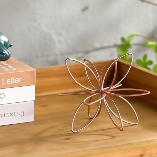 8" Metal Sphere Decor, Metal Floral Tabletop Sculpture, Abstract Tabletop Decorative Spheres for Home Decor (Rose Gold) - Image 7