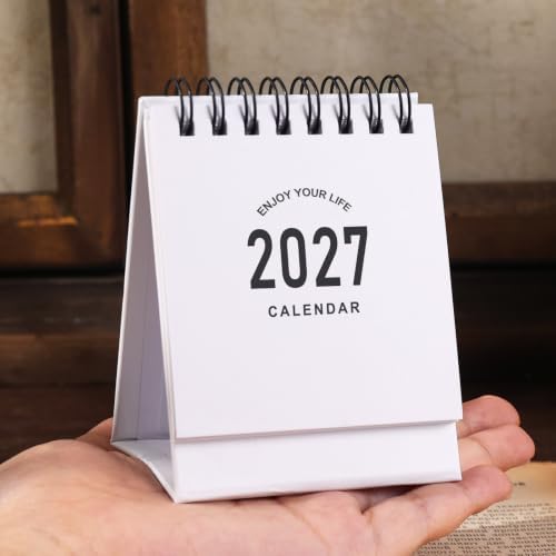 Mini Desk Calendar 2027-2028 - January 2027 until June 2028 Small Desktop Calendar Mini Daily Schedule 250gsm Thick Paper Twin-Wire Binding with Stickers for Home Office School (Mini white) - Image 4