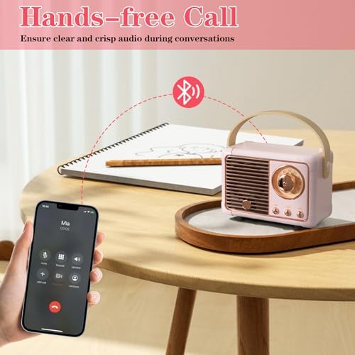Retro Bluetooth Speaker, Vintage Decor, Wireless Portable Mini Bluetooth Speaker, Small Cute Old Fashion Style for Home Bedroom Kitchen Desk Party Outdoor Gift Ideas - Pink - Image 6