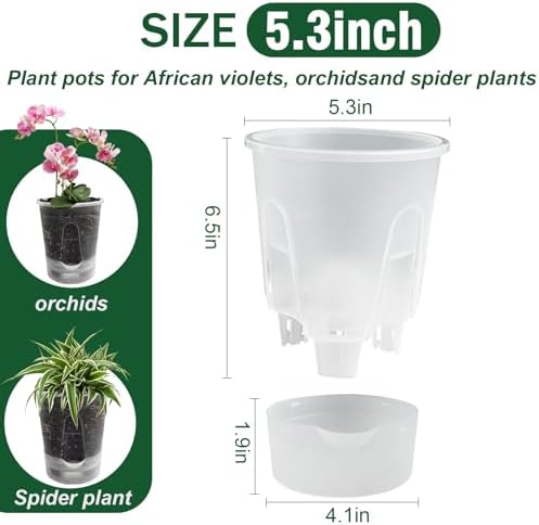 Cdd's Path Upgraded 5-Pack 6 Inch Naked Root Planter Self Watering Pots Set, Plant Pots with Holes for Indoor/Outdoor Plants with Watering Hole/Reservoir and Air Pipes, Clear - Image 4