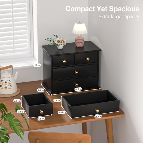 Oak Desk Organizer with Drawers, Durable Wooden Desktop Storage Box - Image 2