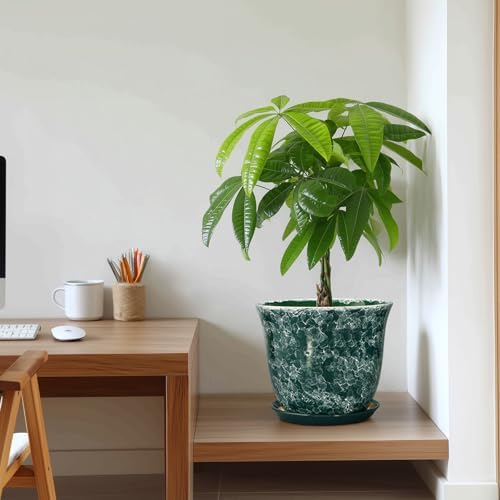 Ceramic Plant Pots - 10 Inch Plant Pot for Indoor Outdoor, Round Planter with Drainage Hole and Tray, Decorative Flower Pots, Modern Planters, Home Patio Garden Decor, Garden Gifts, Green - Image 7