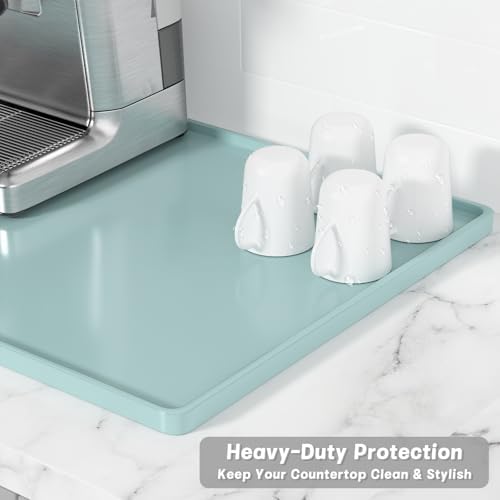 Rnivvi Silicone Coffee Mat, 16" x 24" Waterproof Raised Edge Coffee Bar Mats for Espresso Machine Station Accessories, Heat Resistant Dish Drying Pad for Kitchen Counter, Bar Decor Pad, Shadow Green - Image 4