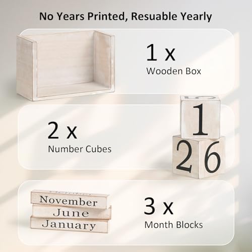 Wooden Block Calendar for Desk, Large Size Daily Desktop Perpetual Desk Calendar, Cute Date Display Desk Accessories for Home Office Decor, Teacher, Classroom, Reusable Yearly, Grey Beige - Image 4