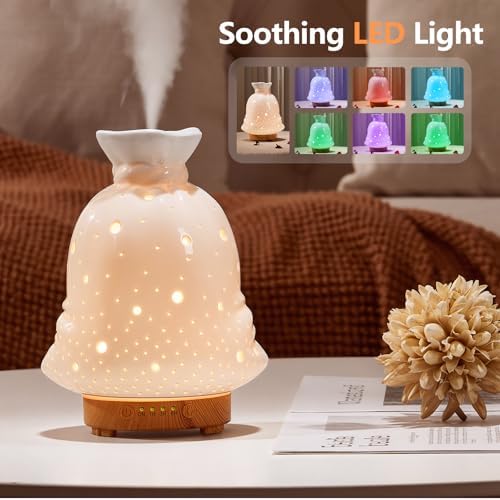 160ML Ceramic Diffuser for Essential Oils Lucky Bag Aromatherapy Diffuser Ultrasonic Cool Mist Humidifier with Intermittent Mist Modes Waterless Auto Off for Room Office - Image 3
