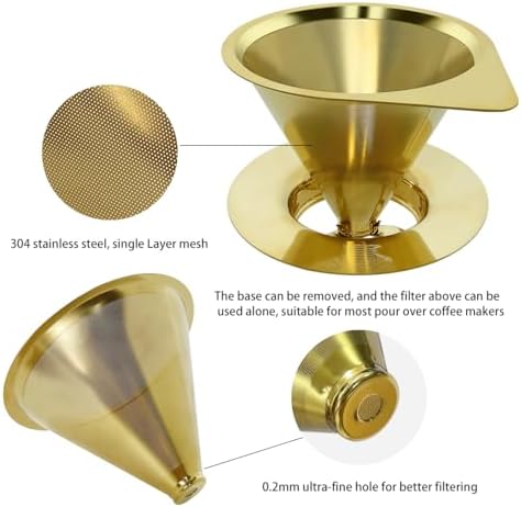 LHS Pour Over Coffee Dripper Reusable Coffee Filter Paperless Coffee Filter Stainless Steel Pour Over Coffee Maker Cone Coffee Dripper for 1-2 Cup,Gold - Image 2