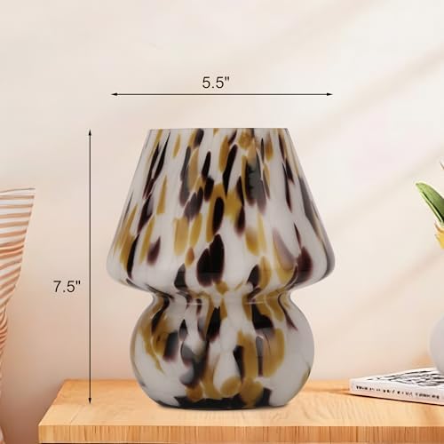 Mushroom Lamp with LED Bulb, Small Glass Bedside Lamp, Brown&White - Image 5