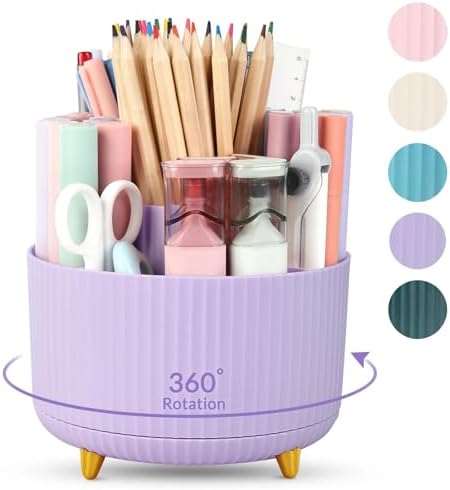 SKYDUE 360 Rotating Purple Pen & Art Supply Organizer - 5 Slot Desk Organizer for Office, School, Home by SKYDUE