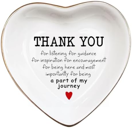 Thank You Heart Shaped Ceramic Ring Dish, Appreciation Gift for Women, Friend, Coworker, Teacher, Mentor, Boss, Inspirational Jewelry Tray by Vancsenia
