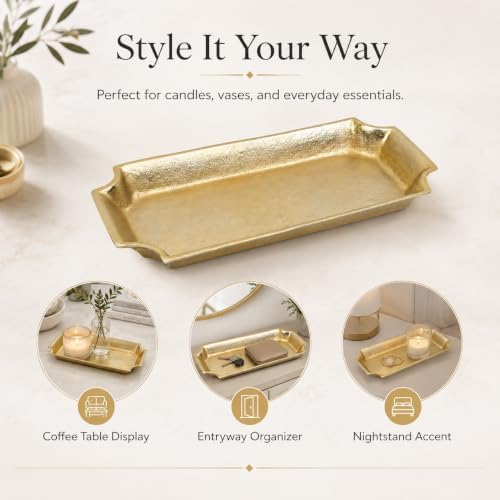 17"x8" Gold Cast Metal Decorative Tray – Sleek Modern Accent for Tabletop & Entryway - Image 3