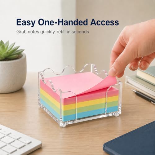 3x3 Inch Scalloped Acrylic Sticky Note Holder, Clear Cute Post It Note Dispenser, Notepad Holder with Wave Design, Thick Acrylic Desk Organizer for Office, Home, Dorm, Classroom (Crystal Clear) - Image 3
