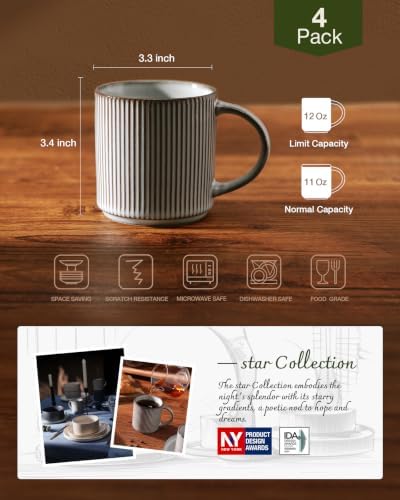 famiware Coffee Mug Set of 4, Star 12 oz Ceramic Mugs Cups Set with Handle - Image 5