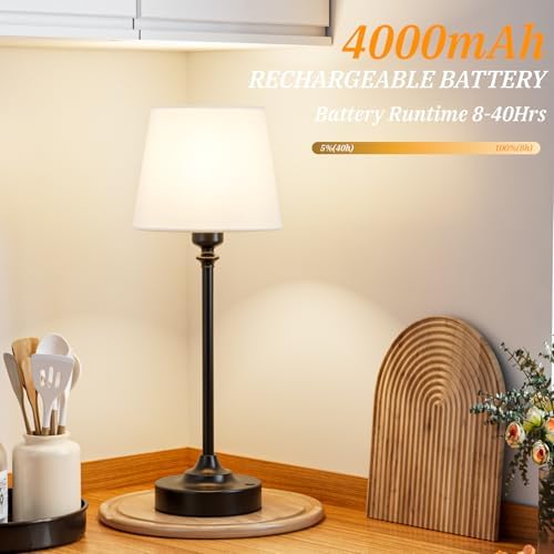 Kakanuo Cordless Table Lamp Rechargeable Black - 1 Pack 4000mAH Battery Operated Lamp for Decor, 3000K Stepless Dimming Touch Control Wireless Lamp for Bedroom, Dining Table, Kitchen, Living Room - Image 3