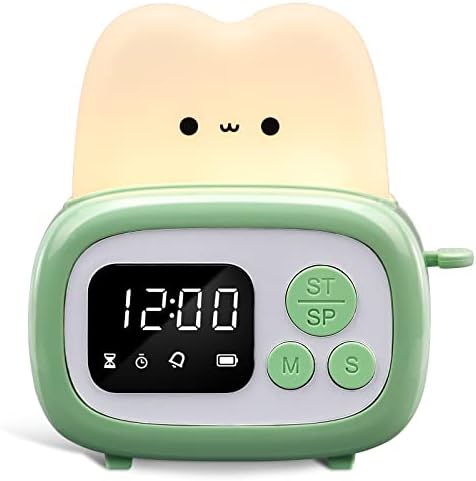 QANYI Small Timer Clock Toaster Lamp, Cute Night Light with Time Management Tool and Table Clock Alarm Digital Timer for Kids, ABS+PC Kids Lamp Birthday Gifts for Teen Toddler Baby Girls Boys by QANYI