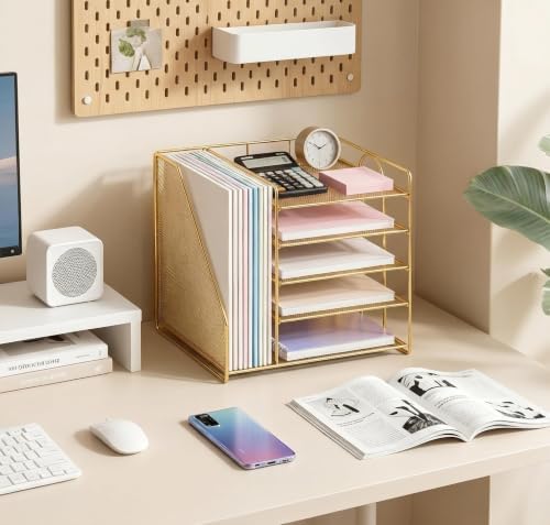 OPNICE Desk Organizer, 5-Tier Paper Organizer Letter Tray, Gold - Image 2
