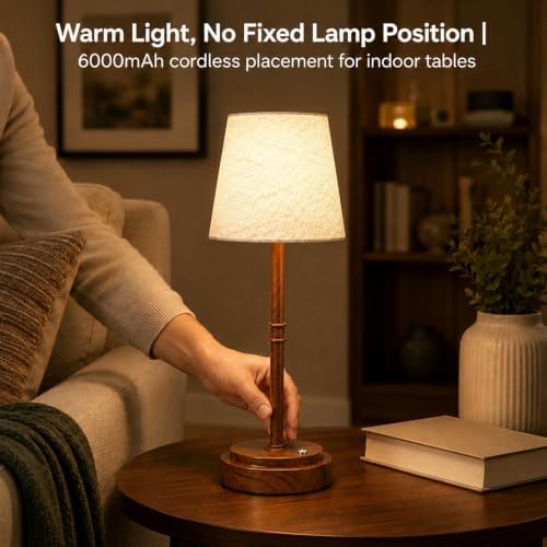 Rechargeable Cordless Table Lamp, Battery Operated Bedside Lamp, Wood Grain - Image 2