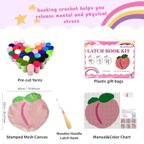 MeoobkCraft DIY Latch Hook Rug Kit, Floral Pattern, 19.7 x 19.7 inches, Printed Canvas with Yarn (Blush Peach) - Image 5