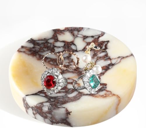 Koville Marble Jewelry Dish, Small Round Trinket Dish for Ring Necklace Earring, 4" Decorative Dish, Natural Stone Soap Dish for Bathroom Kitchen by Koville