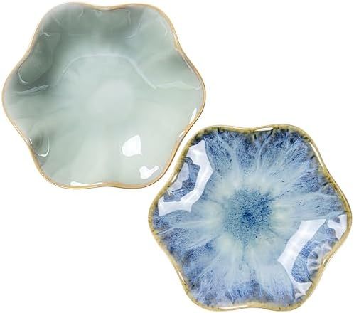 2Pcs Ceramic Jewelry Dish - Lotus Leaf Shape, for Ring Holder Necklace Small Key, Suitable for Mother Friend Sister, Gifts for Women, Cute Plate Trinket Tray, Home Decor (Green & Light Blue) by Koyzsen