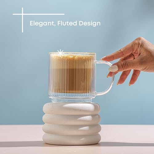 JoyJolt Haven Stackable Fluted Glass Mugs, Set of 2 Ribbed Double Wall Insulated Coffee Cups, 13.5oz Clear Mugs - Image 5
