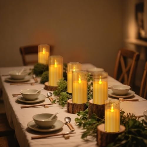wemarry Flameless Candles Acrylic Glass Pillars 3" D x 6" H Battery Operated Flickering Candles Include 8-Key Remote with Timer Function 400+ Hours (Amber, Warm Light 2 Pack) - Image 2