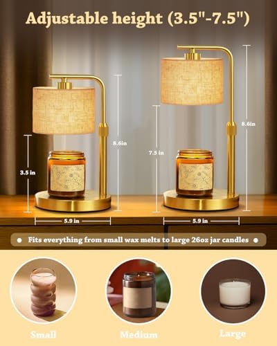 Candle Warmer Lamp with Timer Dimmer, Height Adjustable Candle Wax Warmer Candle Lamp for Jar Candles with 2 Bulbs, House Warming Gift for Home Room Decor, Birthday Gifts for Women Mom (Gold) - Image 3
