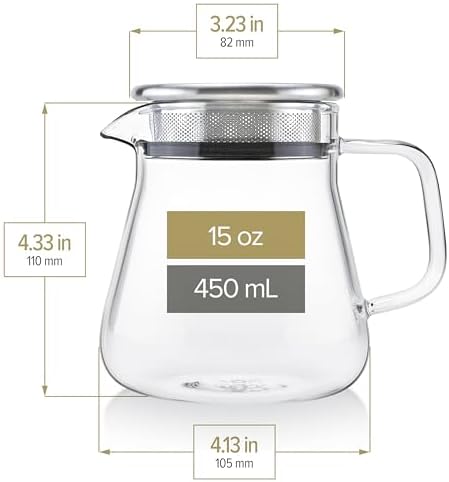 Teabloom One-Touch Tea Maker, 2-in-1 Teapot and Kettle with Stainless Steel Filter Lid for Loose Tea – Stain-Free Borosilicate Glass Tea Pot (15 Oz) – Tea Connoisseur's Choice - Image 6