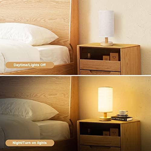 Small Bedside Table Lamp for Bedroom, Minimalist Wood Base & Round Fabric Shade, Mini Cute Cozy Warm White Nightstand Boho Lamp, Study Desk Night Stand Light for Room, Dorm, Nursery, Living Room - Image 6
