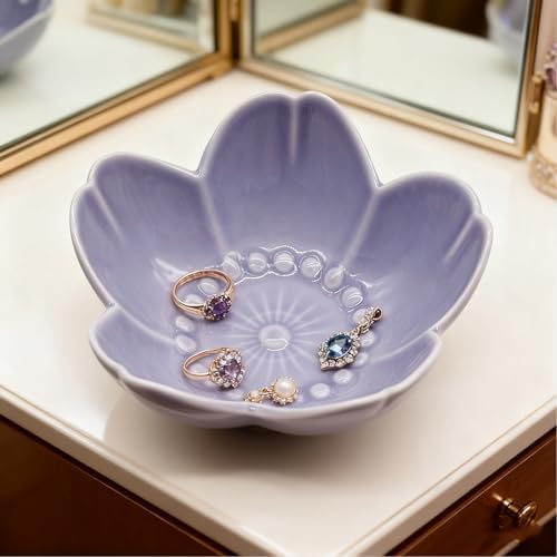 Purple Flower Ring Dish Jewelry Tray, Ceramic Jewelry Dish, Small Trinket Dish, Nightstand Bathroom Decor Ring Holder, Jewlery Plate Bowl for Christmas Friendship Birthday Gifts for Women Mom - Image 7