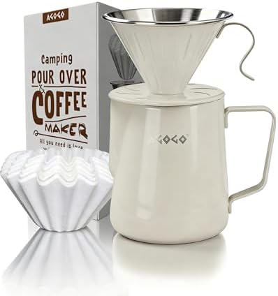 AGOGO Stainless Pour Over Coffee Maker Set, 50 Paper Filters, 30oz, Cream by AGOGOOfficial