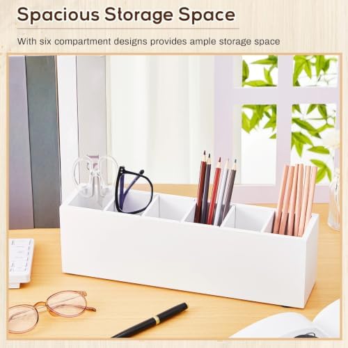 Jetec Wooden Pencil Pen Holder for Desk, White, 6 Compartments - Image 3