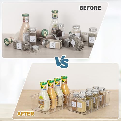 Vtopmart 2 Pack Food Storage Organizer Bins, Clear Plastic Bins for Pantry, Kitchen, Fridge, Cabinet Organization and Storage, 4 Compartment Holder Packets, Snacks, Pouches, Spice Packets - Image 5