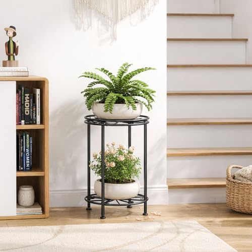 Plant Stand 2-Tier 10.2in Width 16.4in Tall Flower Pot Rack Small Plant Table Metal For Indoor Outdoor - Image 3