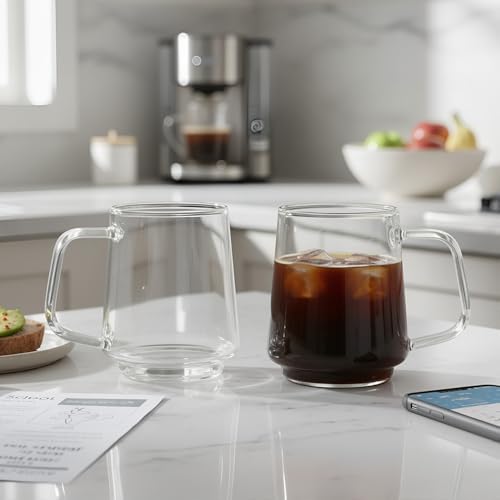 Aquach 20oz Stackable Glass Mugs Set of 2, Large Clear Coffee Tea Cups - Image 2