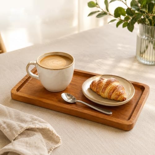 cobee Small Acacia Wooden Tray, 11.5'' Bathroom Vanity Tray for Counter - Image 4