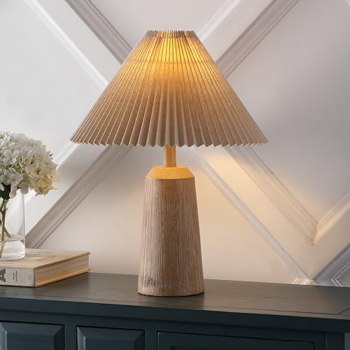 JONATHAN Y Arvid Table Lamp 20.5" Resin Metal Bedside, Beige Wood Finish - Image 3