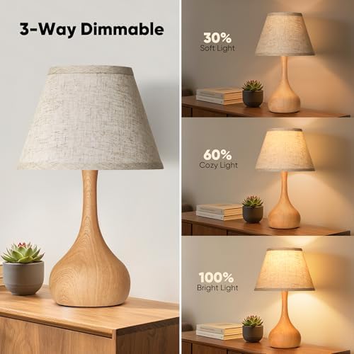Touch Table Lamp for Bedroom Set of 2, 3-Way Dimmable Bedside Lamp for Nightstand, 17” Rustic Metal Desk Lamp with Linen Shade for Living Room, Kids Reading, Dorm, Home Office Decor, Bulb Included - Image 3