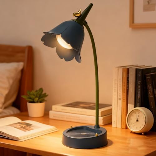 magical JD LED Desk Lamp Cordless Table Light Adjustable Gooseneck Dimmable Touch Rechargeable Battery Eye-Caring Night Light for Kids, Mini Cute Lamp for College Dorm Bedroom Reading (Blue) - Image 2